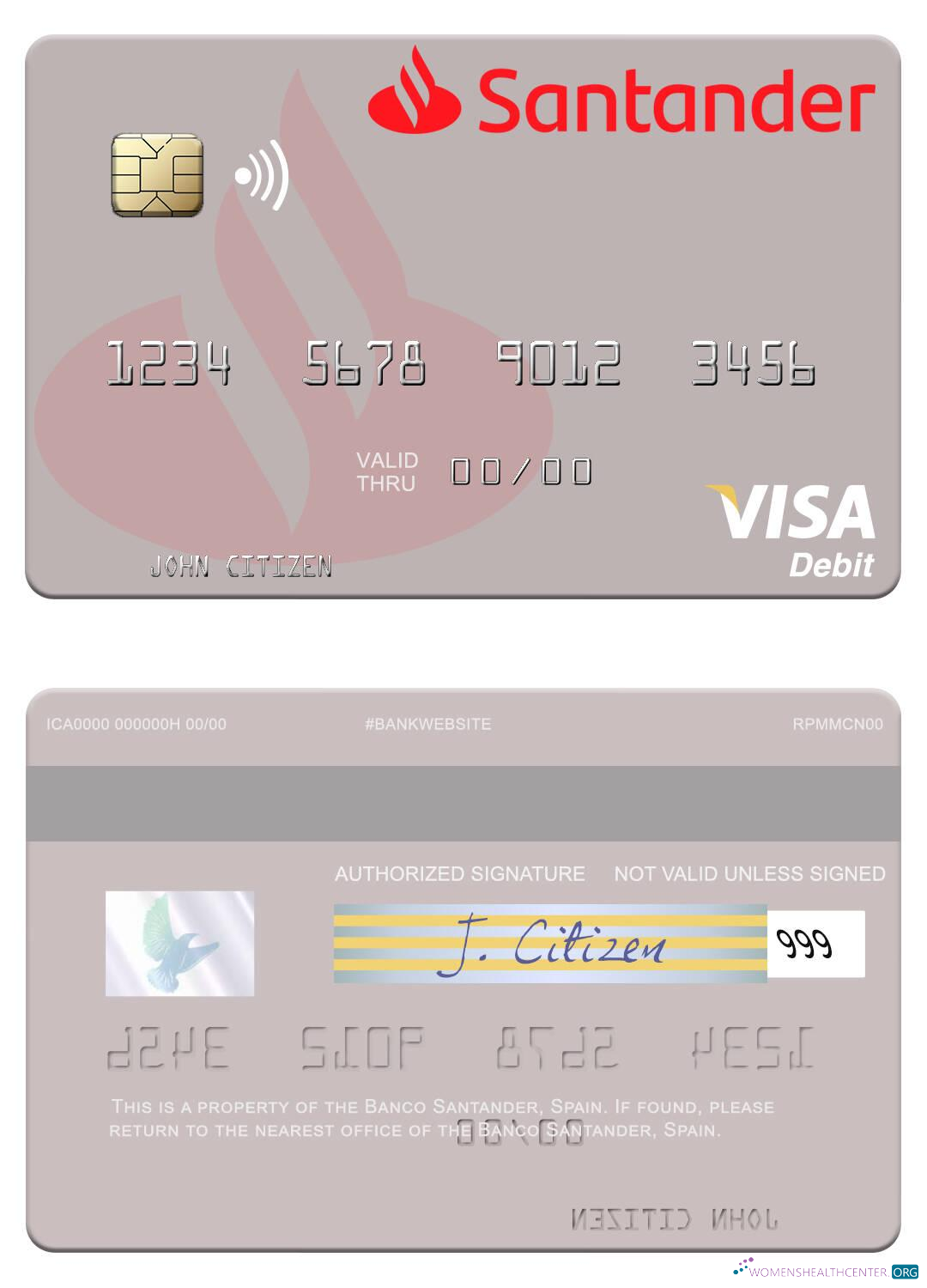 Download Spain Banco Santander visa debit card Photoshop template